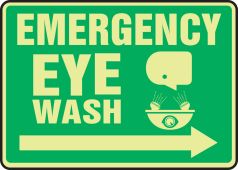 Glow-In-The-Dark Safety Sign: Emergency Eye Wash (Right Arrow)