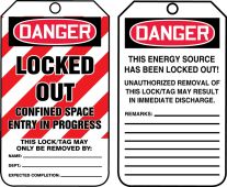 OSHA Danger Safety Tag: Locked Out - Confined Space Entry In Progress