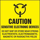 Caution Safety Label: Sensitive Electronic Devices - Do Not Ship Or Store Near Strong Electrostatic, Electromagnetic, Magnetic Or Radioactive Fields