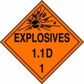 DOT Placard: Hazard Class 1 - Explosives & Blasting Agents (1.1D)