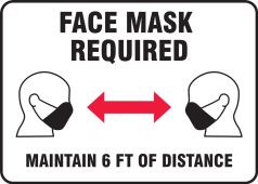 Safety Sign: Face Mask Required Maintain 6 FT OF Distance