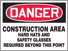 Really BIGSigns™ OSHA Danger Safety Sign: Construction Area - Hard Hats And Safety Glasses