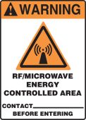 ANSI Warning Safety Sign: RF/Microwave Energy Controlled Area - Contact Before Entering