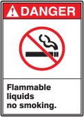 ANSI Danger Safety Sign: Flammable Liquids - No Smoking.