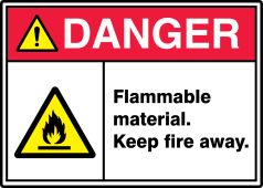 ANSI ISO Danger Safety Sign: Flammable Material - Keep Fire Away.