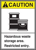 ANSI Caution Safety Sign: Hazardous Waste Storage Area - Restricted Entry