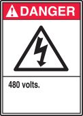 ANSI Danger Safety Sign: 480 Volts.