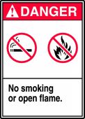 ANSI Danger Safety Sign: No Smoking Or Open Flame