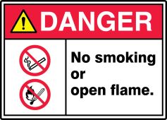 ANSI ISO Danger Safety Sign: No Smoking Or Open Flame.