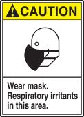 ANSI Caution Safety Sign: Wear Mask - Respiratory Irritants In This Area
