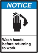 ANSI Notice Safety Sign: Wash Hands Before Returning To Work