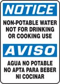 Bilingual OSHA Notice Safety Sign: Non-Potable Water - Not For Drinking Or Cooking Use