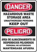OSHA Danger Bilingual Safety Sign: Hazardous Waste Storage Area Unauthorized Persons Keep Out