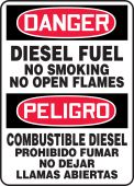 Bilingual Spanish OSHA Danger Safety Sign: Diesel Fuel No Smoking No Open Flames
