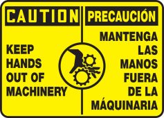 Bilingual OSHA Caution Safety Sign - Keep Hands Out Of Machinery