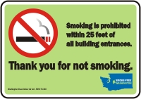 Safety Sign: Thank You For Not Smoking. Smoking Is Prohibited Within 25 Feet Of All Building Entrances