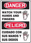 Bilingual OSHA Danger Safety Sign - Watch Your Hands And Fingers