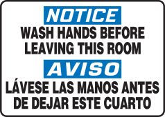 Bilingual OSHA Notice Safety Sign: Wash Hands Before Leaving This Room