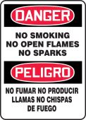 Spanish Bilingual OSHA Danger Smoking Control Sign: No Smoking - No Open Flames - No Sparks