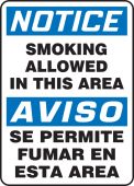 Bilingual OSHA Notice Safety Sign: Smoking Allowed In This Area