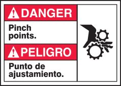 Spanish (Mexican) Bilingual ANSI Danger Visual Alert Safety Sign: Pinch Points
