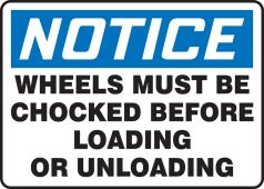 OSHA Notice Safety Sign: Wheels Must Be Chocked Before Loading Or Unloading