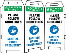 OSHA Safety First Triple-sided Fold-Ups® Safety Sign: Please Follow Guidelines Sanitize Hands Frequently