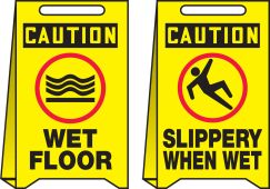 OSHA Caution Reversible Fold-Ups® Floor Sign: Wet Floor - Slippery When Wet