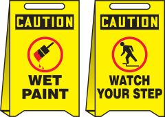 OSHA Caution Reversible Fold-Ups® Floor Sign: Wet Paint - Watch Your Step