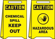 OSHA Caution Reversible Fold-Ups® Floor Sign: Chemical Spill Keep Out - Hazardous Area