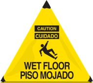 Bilingual OSHA Caution Handy Cone™ Floor Signs: Wet Floor