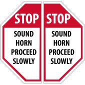 Slip-Gard™ Floor Sign Pairs: STOP SOUND HORN PROCEED SLOWLY, Black/Red/White