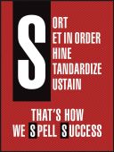 5S Motivational Poster: Sort - Set In Order - Shine - Standardize - Sustain - That's How We Spell Success