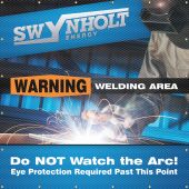 Custom ONE-WAY™ Printed Welding Screens: Warning Welding Area