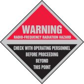 Warning Safety Sign: Radio-Frequency Radiation Hazard - Check With Operating Personnel Before Proceeding Beyond This Point