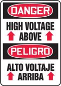Contractor Preferred Bilingual OSHA Danger Safety Sign: High Voltage Above
