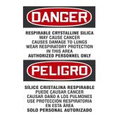 Bilingual OSHA Danger Safety Label: Respirable Crystalline Silica - May Cause Cancer...