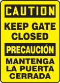 Bilingual OSHA Caution Safety Sign: Keep Gate Closed