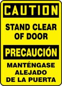 Bilingual OSHA Caution Safety Sign: Stand Clear Of Door