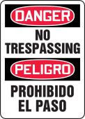 Bilingual OSHA Danger Safety Sign: No Trespassing