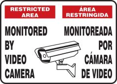 Bilingual Safety Sign: Restricted Area - Monitored By Video Camera