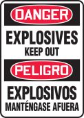 Bilingual OSHA Danger Safety Sign: Explosives - Keep Out