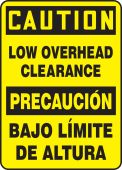 Bilingual OSHA Caution Safety Sign: Low Overhead Clearance (English, Español)