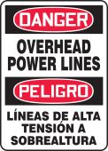 Bilingual OSHA Danger Safety Sign: Overhead Power Lines