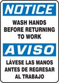 Spanish Bilingual OSHA Notice Safety Sign: Wash Hands Before Returning To Work