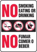 Bilingual Safety Sign: No Smoking Eating Or Drinking