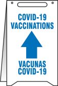 Fold-Ups® Floor Sign: COVID-19 Vaccinations / Vacunas COVID-19 (up arrow)