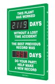 Digi-Day® Electronic Scoreboards: This Plant Has Worked _ Days Without A Lost Time Accident - The Best Previous Record was _ Days - Do Your Part!