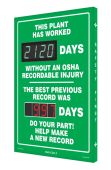 Digi-Day® Electronic Safety Scoreboards: This Plant Has Worked ____ Days Without An OSHA Recordable Injury - The Best Previous Record Was ____ Days