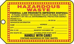 Safety Tag: Hazardous Waste - Handle With Care
